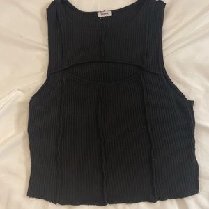 Black Ribbed Cut-Out Tee